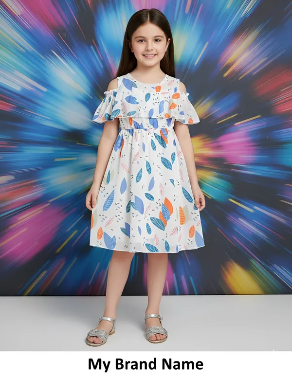 Multicolor_White_Fancy_Sleeve_Floral_Printed_Layered_Baby_Girl_Frock_&_Dress_For_Parties