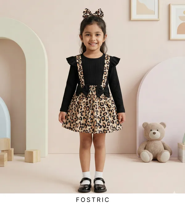 Black_Baby_Girls_Leopard_Print_Dress_&_Frock_|_Modal_Blend_Long_Sleeve_A-Line_Outfit_For_Kids