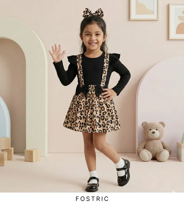 Black_Baby_Girls_Leopard_Print_Dress_&_Frock_|_Modal_Blend_Long_Sleeve_A-Line_Outfit_For_Kids
