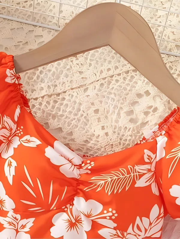 Orange_Neon_Lush_Green_Floral_Puff_Sleeve_Dress_&_Chic_Summer_Frock_For_Kids