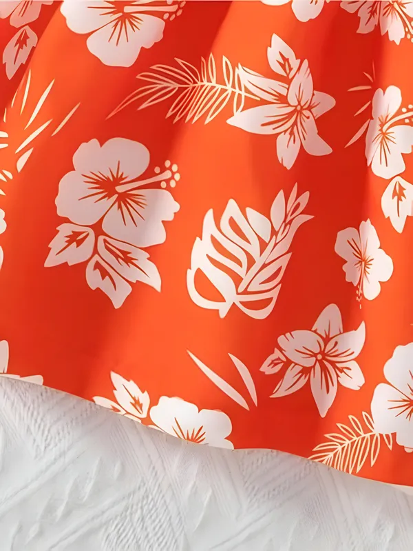 Orange_Neon_Lush_Green_Floral_Puff_Sleeve_Dress_&_Chic_Summer_Frock_For_Kids