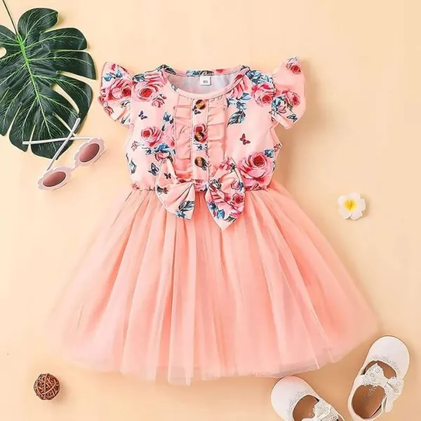 Pink_Girls_Floral_Fit_And_Flare_Dress_|_Adorable_Ruffled_Bow_Baby_Toddler_Party_Frock