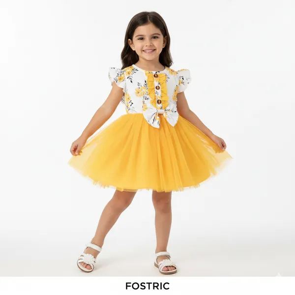 Yellow_Girls_Floral_Fit_And_Flare_Dress_|_Adorable_Ruffled_Bow_Baby_Toddler_Party_Frock