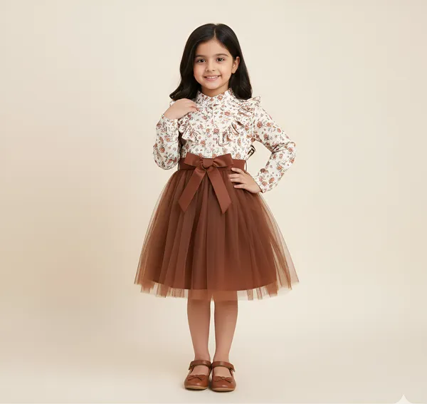 Brown_Girls_Cotton_Floral_A-Line_Dress_Frock_-_Knee_Length_Skirt_For_Festive_&_Party_Wear