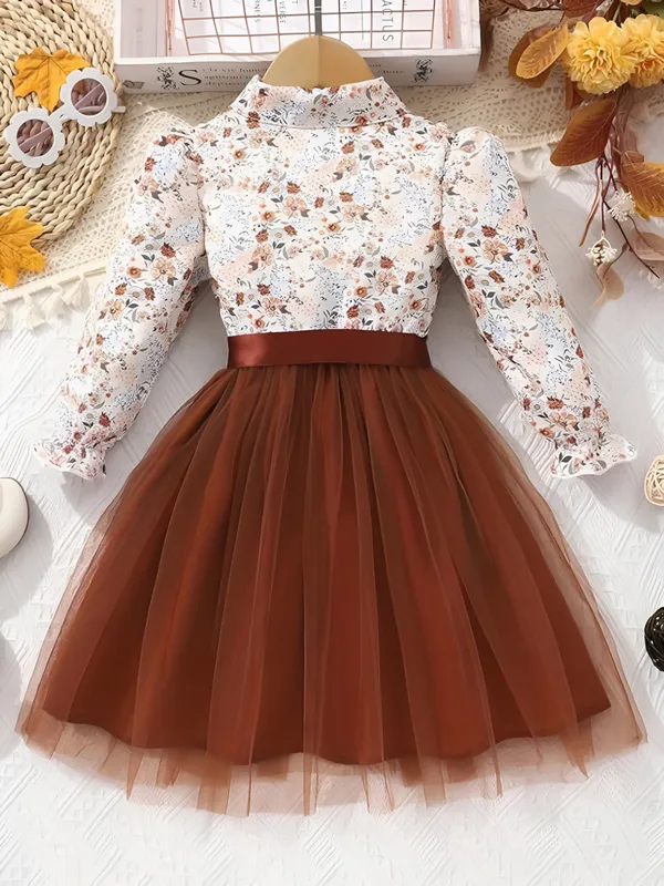 Brown_Girls_Cotton_Floral_A-Line_Dress_Frock_-_Knee_Length_Skirt_For_Festive_&_Party_Wear