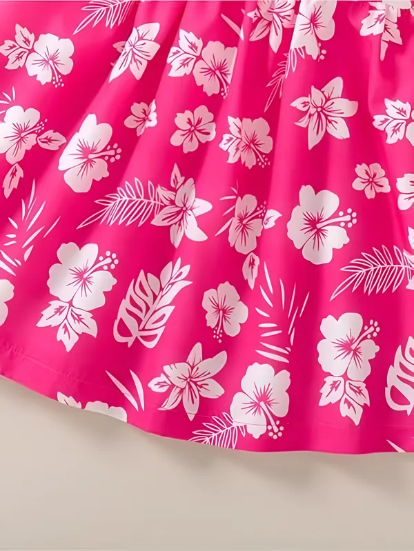 Pink_Neon_Lush_Green_Floral_Puff_Sleeve_Dress_&_Chic_Summer_Frock_For_Kids