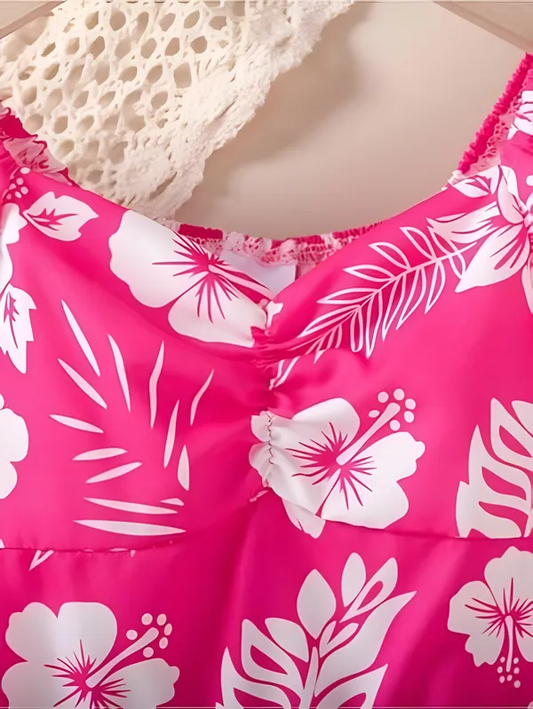 Pink_Neon_Lush_Green_Floral_Puff_Sleeve_Dress_&_Chic_Summer_Frock_For_Kids