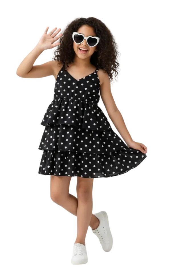 Black_Kids_Polka_Dot_Tiered_Dress_&_Frock_|_Sleeveless_Crepe_A-Line_Knee-Length_Outfit