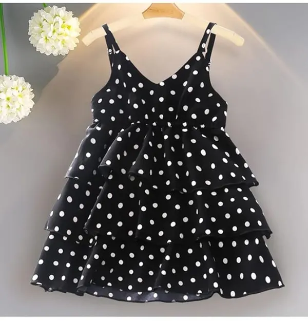 Black_Kids_Polka_Dot_Tiered_Dress_&_Frock_|_Sleeveless_Crepe_A-Line_Knee-Length_Outfit