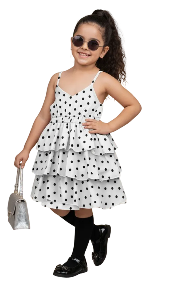 White_Kids_Polka_Dot_Tiered_Dress_&_Frock_|_Sleeveless_Crepe_A-Line_Knee-Length_Outfit