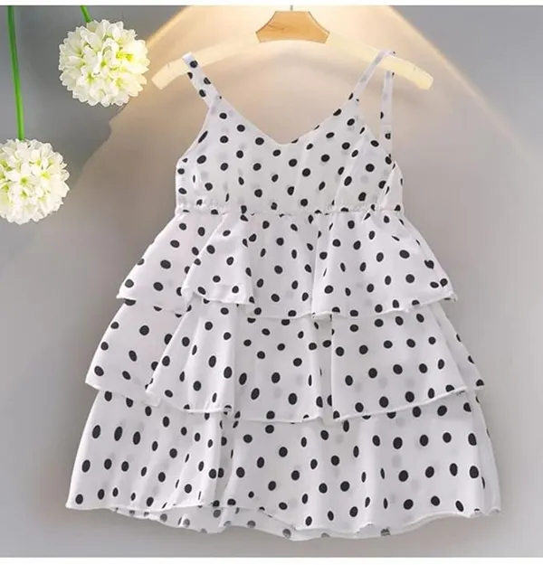White_Kids_Polka_Dot_Tiered_Dress_&_Frock_|_Sleeveless_Crepe_A-Line_Knee-Length_Outfit