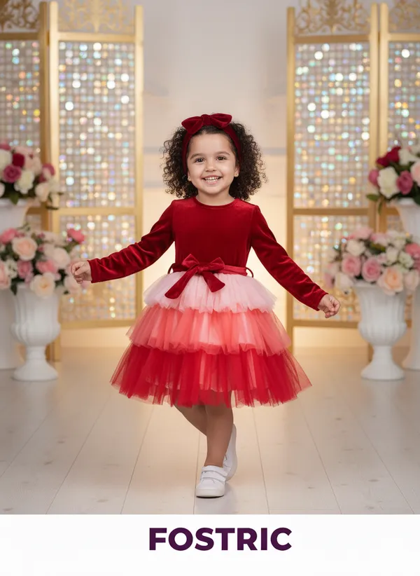 Red_Elegant_Velvet_Dress_&_Layered_Net_Frock_For_Little_Princesses