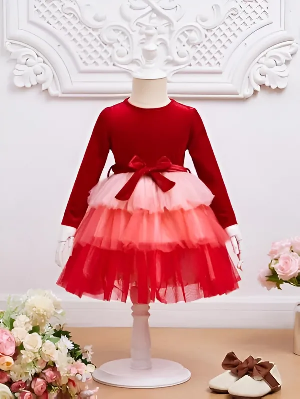 Red_Elegant_Velvet_Dress_&_Layered_Net_Frock_For_Little_Princesses