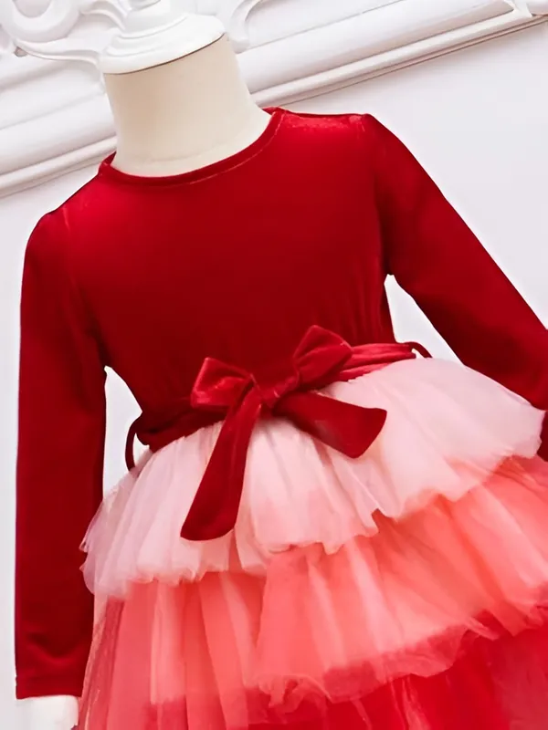 Red_Elegant_Velvet_Dress_&_Layered_Net_Frock_For_Little_Princesses