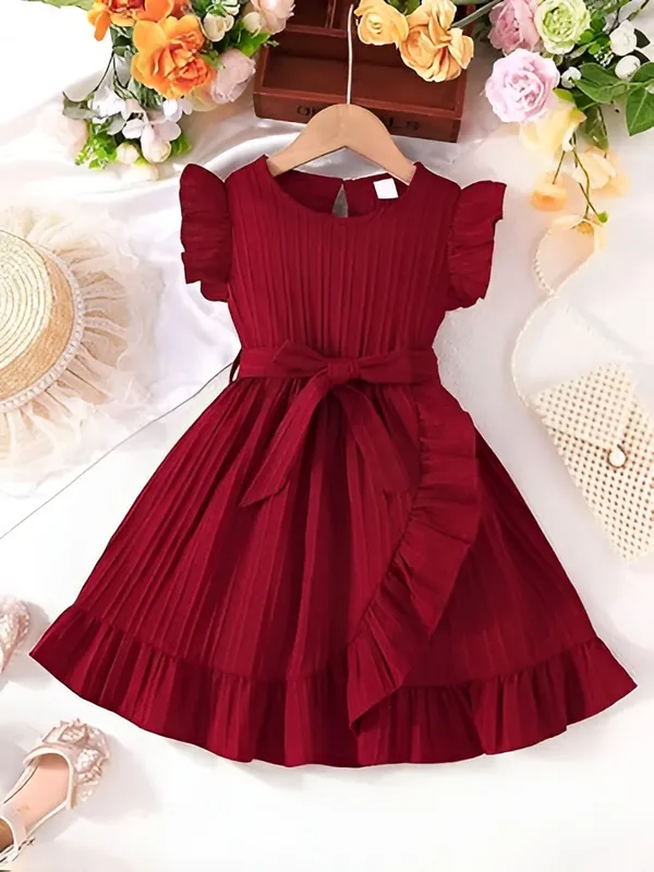 Red_Girls_Striped_A-Line_Dress_Frock_|_Elegant_Kids_Party_Wear_Frock_Dress