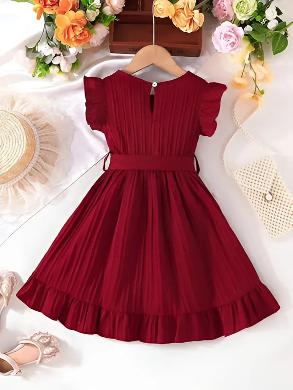 Red_Girls_Striped_A-Line_Dress_Frock_|_Elegant_Kids_Party_Wear_Frock_Dress