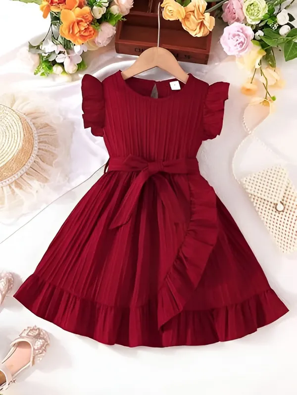 Red_Girls_Striped_A-Line_Dress_Frock_|_Elegant_Kids_Party_Wear_Frock_Dress