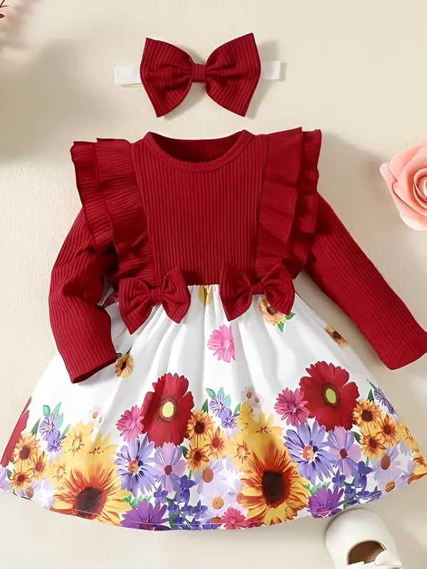 Red_Rocky_Floral_Printed_Maroon_Color_Ruffled_Baby_Dress_And_Frock