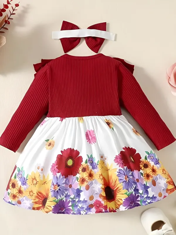 Red_Rocky_Floral_Printed_Maroon_Color_Ruffled_Baby_Dress_And_Frock
