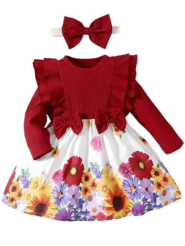 Red_Rocky_Floral_Printed_Maroon_Color_Ruffled_Baby_Dress_And_Frock