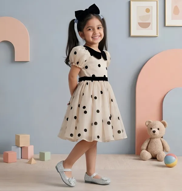 Captivating_Polka_Dot_Printed_Baby_Frock,_Elegant_Organza_Cotton_Puff_Sleeve_Kids_Dress_with_Peter_Pan_Collar_for_Little_Girls'_Celebrations_&_Style