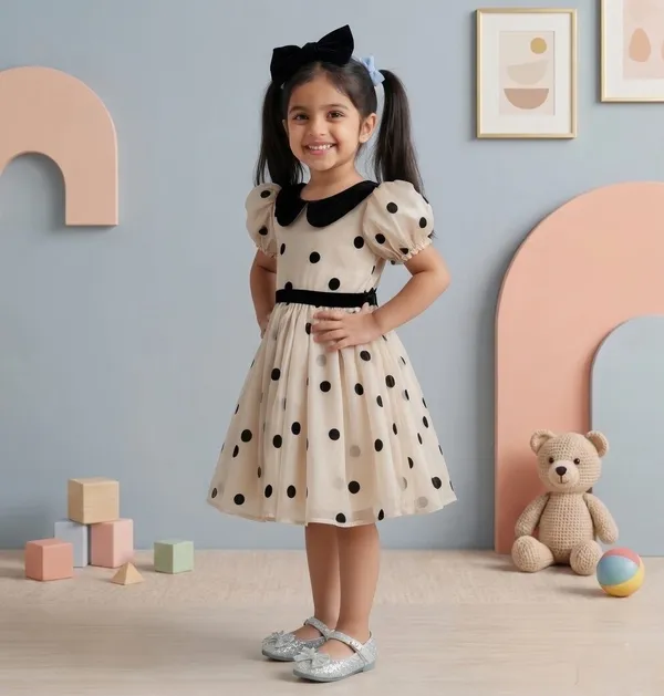 Captivating_Polka_Dot_Printed_Baby_Frock,_Elegant_Organza_Cotton_Puff_Sleeve_Kids_Dress_with_Peter_Pan_Collar_for_Little_Girls'_Celebrations_&_Style