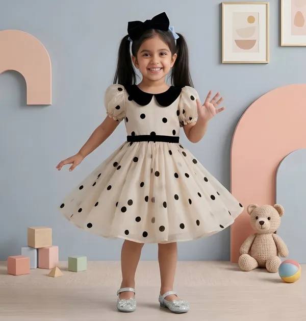 Captivating_Polka_Dot_Printed_Baby_Frock,_Elegant_Organza_Cotton_Puff_Sleeve_Kids_Dress_with_Peter_Pan_Collar_for_Little_Girls'_Celebrations_&_Style