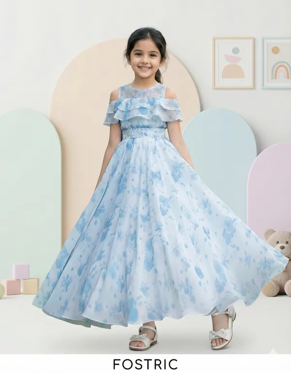 Blue_Girls_Casual_Floral_Round_Neck_Cap_Sleeves_Fit_And_Flare_Straight_Full_Length_Gown_Dress