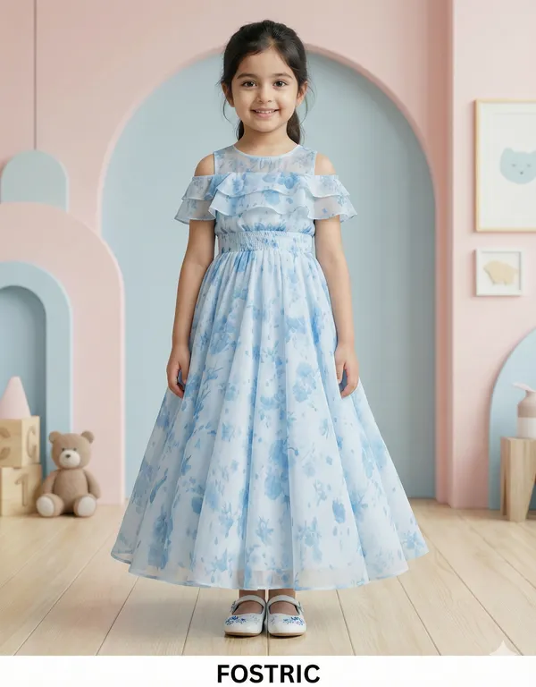 Blue_Girls_Casual_Floral_Round_Neck_Cap_Sleeves_Fit_And_Flare_Straight_Full_Length_Gown_Dress