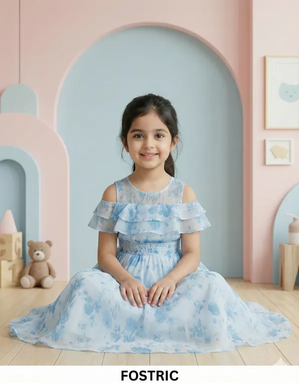 Blue_Girls_Casual_Floral_Round_Neck_Cap_Sleeves_Fit_And_Flare_Straight_Full_Length_Gown_Dress