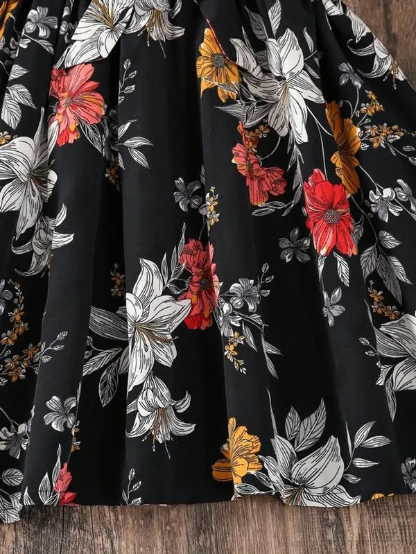 Black_Girls_Floral_Fit_&_Flare_Dress_In_Soft_Modal_Rayon_With_Digital_Print_Stylish_Black_Party_Wear