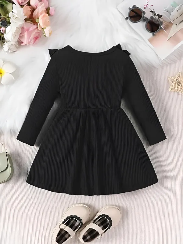 Black_Ribbed_Ruffle_Bow_Baby_Girl_Dress_&_Frock_Outfit_For_Special_Occasions