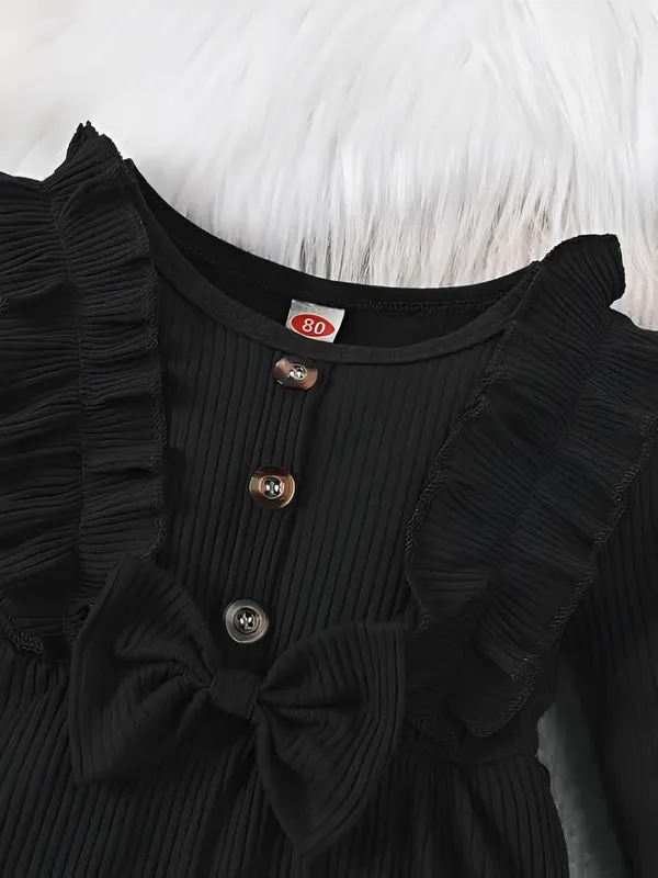 Black_Ribbed_Ruffle_Bow_Baby_Girl_Dress_&_Frock_Outfit_For_Special_Occasions
