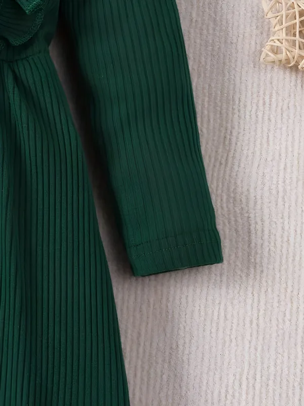 Green_Black_Ribbed_Ruffle_Bow_Baby_Girl_Dress_&_Frock_Outfit_For_Special_Occasions