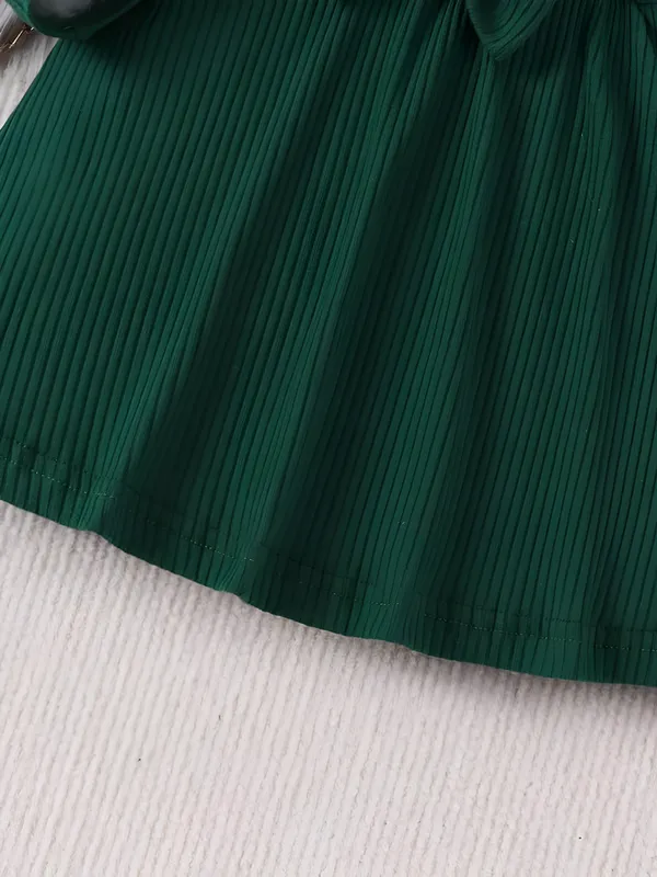 Green_Black_Ribbed_Ruffle_Bow_Baby_Girl_Dress_&_Frock_Outfit_For_Special_Occasions