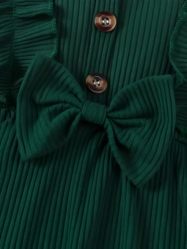 Green_Black_Ribbed_Ruffle_Bow_Baby_Girl_Dress_&_Frock_Outfit_For_Special_Occasions