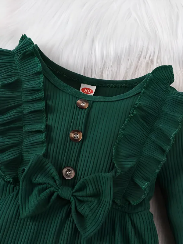 Green_Black_Ribbed_Ruffle_Bow_Baby_Girl_Dress_&_Frock_Outfit_For_Special_Occasions