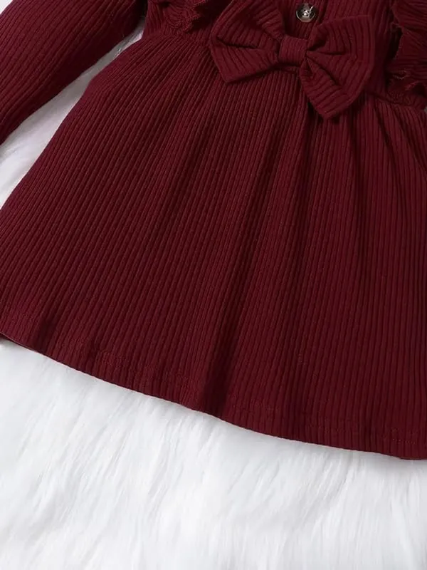 Maroon_Black_Ribbed_Ruffle_Bow_Baby_Girl_Dress_&_Frock_Outfit_For_Special_Occasions