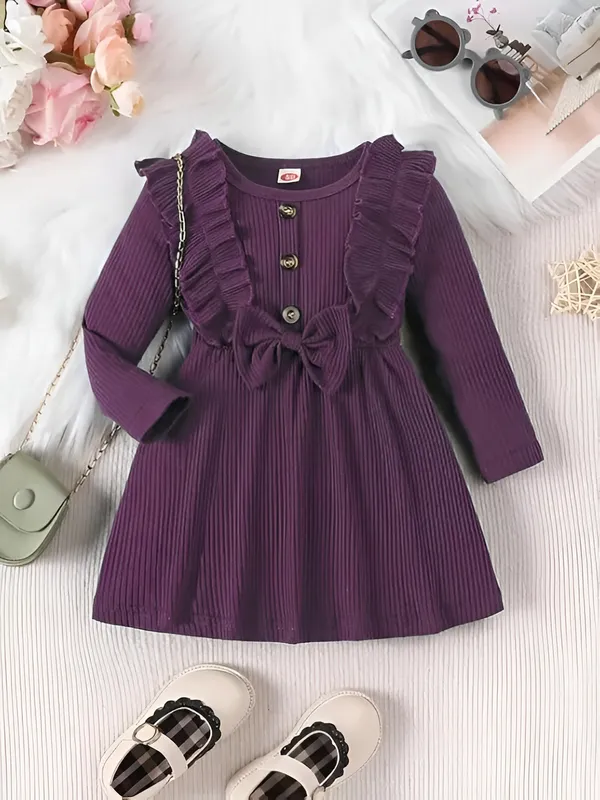 Wine_Black_Ribbed_Ruffle_Bow_Baby_Girl_Dress_&_Frock_Outfit_For_Special_Occasions