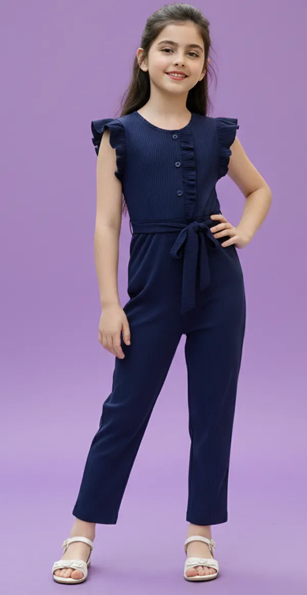 Blue_Girls_Ruffle_Sleeve_Pleated_Jumpsuit_Dress_&_Frock_-_Casual_Elegant_Kids_Outfit