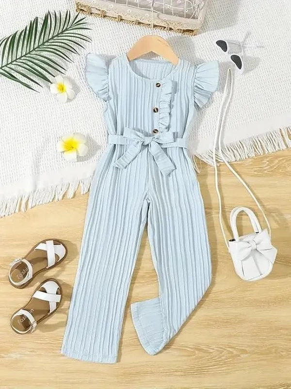 Light_Blue_Girls_Ruffle_Sleeve_Pleated_Jumpsuit_Dress_&_Frock_-_Casual_Elegant_Kids_Outfit
