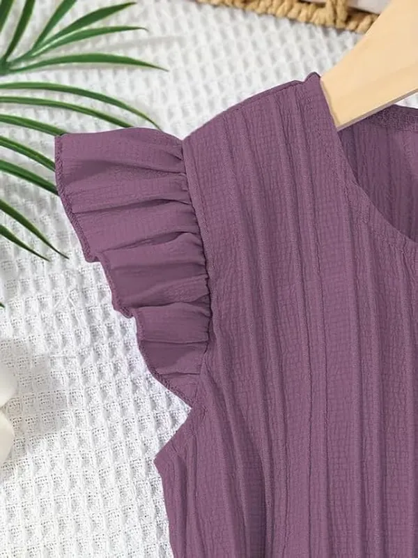 Purple_Girls_Ruffle_Sleeve_Pleated_Jumpsuit_Dress_&_Frock_-_Casual_Elegant_Kids_Outfit