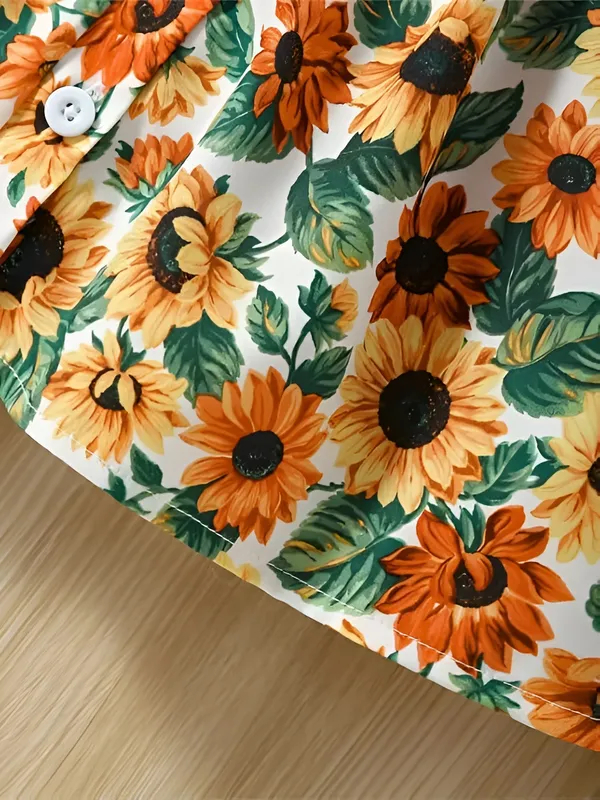 Multicolor_Girls_Cotton_Sunflower_Print_Puff_Sleeve_A-Line_Dress_&_Frock,_Square_Neck_Knee-Length.