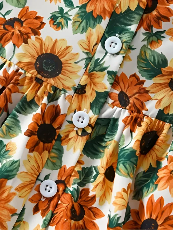 Multicolor_Girls_Cotton_Sunflower_Print_Puff_Sleeve_A-Line_Dress_&_Frock,_Square_Neck_Knee-Length.