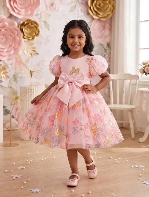 Premium_Pink_Butterfly_Party_Wear_Tutu_Dress_for_Girls__Enchanting_Floral_Mesh_Frock_with_3D_Waist_Flower_and_Designer_Puff_Sleeves