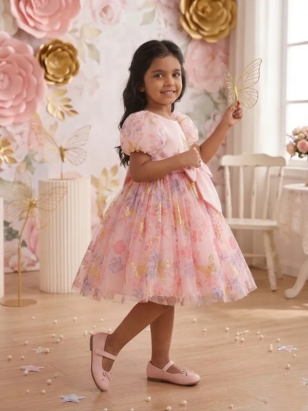 Premium_Pink_Butterfly_Party_Wear_Tutu_Dress_for_Girls__Enchanting_Floral_Mesh_Frock_with_3D_Waist_Flower_and_Designer_Puff_Sleeves