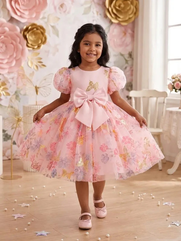 Premium_Pink_Butterfly_Party_Wear_Tutu_Dress_for_Girls__Enchanting_Floral_Mesh_Frock_with_3D_Waist_Flower_and_Designer_Puff_Sleeves