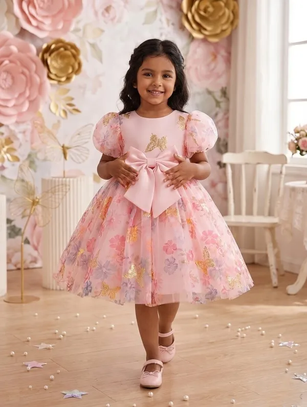Premium_Pink_Butterfly_Party_Wear_Tutu_Dress_for_Girls__Enchanting_Floral_Mesh_Frock_with_3D_Waist_Flower_and_Designer_Puff_Sleeves