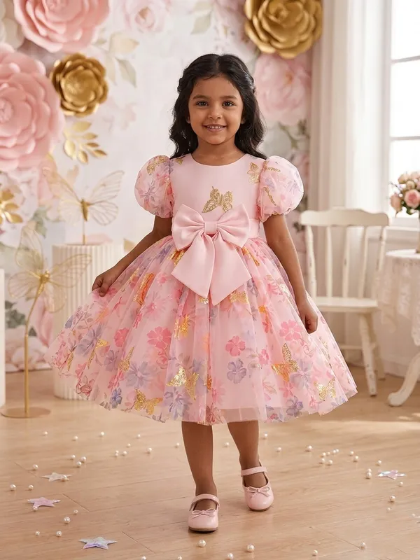 Premium_Pink_Butterfly_Party_Wear_Tutu_Dress_for_Girls__Enchanting_Floral_Mesh_Frock_with_3D_Waist_Flower_and_Designer_Puff_Sleeves