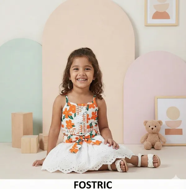 Orange_&_White__Enchanting_Floral_Baby_Frock_Dress_Set_|_Trendy_Two-Piece_Outfit_With_Eyelet_Skirt_&_Bow_|_Adorable_&_Stylish_Kids_Wear_For_Little_Angels.